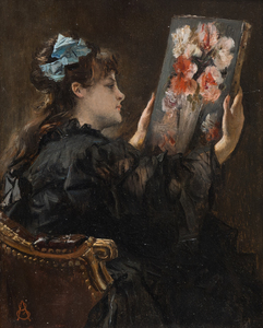 ALFRED STEVENS - The Connoisseur - oil on panel - 8 7/8 x 6 7/8 in.