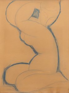 AMEDEO MODIGLIANI - Cariatide - 水粉纸上的蓝色蜡笔 - 24 x 18 英寸。