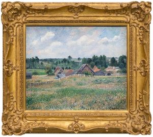 <div>Camille Pissarro’s La Briqueterie Delafolie à Éragny (1884) offers a vivid rural scene from Éragny. The painting has never been to auction, instead gracing numerous exhibitions in Zurich, Paris, Brussels, Warsaw, and Santa Barbara since its creation. Documented as no. 776 in volume III of the catalogue raisonné by Joachim Pissarro and Claire Durand-Ruel Snollaerts (illustrated p. 514), it stands as a testament to Pissarro’s Impressionist legacy. </div>
<br>
<br><div> </div>
<br>
<br><div>The foreground features a polychrome meadow. The staccato green, ochre, and lilac brushstrokes in all directions convey the wind’s gentle movement through the field beneath a fleecy sky. In the distance, the Delafolie brickyard emerges, owned by Pissarro’s good friend and neighbor. The catalogue raisonné notes:  </div>
<br>
<br><div> </div>
<br>
<br><div>“The Delafolie brickyard at Éragny, refers to a local family-owned and operated brickyard. Mr. Delafolie wasn’t just a bricklayer—he was Pissarro’s neighbor and brewed his own cider. His cider was reportedly so good that Claude Monet once wrote to Pissarro asking who the merchant was and how he could order a keg for himself. Pissarro and Mr. Delafolie were good friends, and Pissarro often took advantage of Mr. Delafolie’s regular deliveries to Paris and Gisors to ship his paintings along with the bricks.”  </div>
<br>
<br><div> </div>
<br>
<br><div>Similar works reside in the Musée d’Orsay, the Walters Art Museum, and the Birmingham Museum of Art. This painting offers collectors a rare, well-traveled piece, embodying Pissarro’s intimate connection to Éragny’s landscape and community. </div>