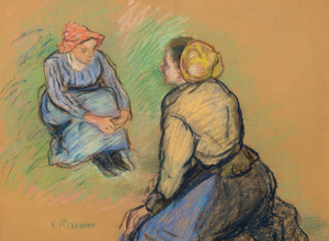 CAMILLE PISSARRO - Paysannes Assises - crayon on paper - 16 x 22 in.