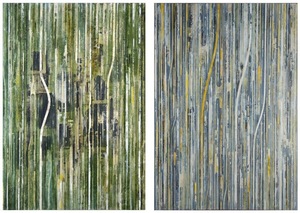 CHARLES FINE - Fieldmarks (0168) - oil, ink, asphatum on mylar on linen on paper - 32 x 22 in. each