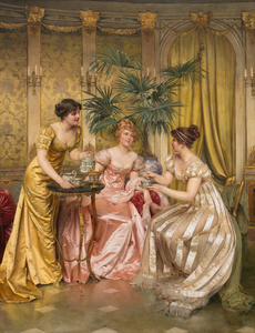 CHARLES JOSEPH FREDERIC SOULACROIX - Afternoon Tea - oil on canvas - 34 x 25 3/4 in.