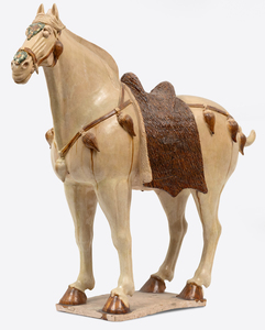 CHINESE-Sancai-Glazed Horse with Cut-Fur Blanket