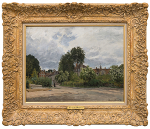 <div><font face=Lato size=3 color="#191919"><em>Argenteuil, l’Hospice</em> from 1872 belongs to one of the most formative chapters in Claude Monet’s career, painted during his early years in Argenteuil where he created nearly one hundred eighty canvases between 1871 and 1878. First owned by Paul Durand Ruel, Monet’s dealer and the most important champion of the Impressionists, the painting is included in the Wildenstein catalogue and was featured in the National Gallery London’s landmark exhibition <em>Monet and Architecture </em>in 2018. Created in the same year as his breakthrough <em>Impression, Sunrise</em>, the work reflects the moment when Monet’s vision for modern landscape took shape and laid the foundation for the movement that would soon be known as Impressionism.</font></div><br><br><div>&nbsp;</div><br><br><div><font face=Lato size=3 color="#191919">Monet settled in Argenteuil in late 1871, determined to renew his artistic direction after the upheavals of war and exile. The town offered an enticing blend of historical architecture, modern industry, rustic gardens, and the ever-shifting Seine, all within easy reach of Paris. The Aubrey House, where Monet lived, became a gathering place for Renoir, Manet, Sisley, Caillebotte, and later Pissarro, a setting that fostered both artistic exchange and the planning of the first Impressionist exhibition of 1874. As scholar Paul Hayes Tucker has noted, Argenteuil offered Monet a rare diversity of motifs that he encountered daily, ranging from the charmingly old to the strikingly new.</font></div><br><br><div>&nbsp;</div><br><br><div><font face=Lato size=3 color="#191919">In this painting Monet set his easel on rue Pierre Guienne, with his back to the Aubrey House, and painted the seventeenth century building that served at the time as the hospice of the Porte Saint Denis. The structure appears at right, viewed from the Seine, rendered with a quiet clarity that captures the atmosphere of an early spring day. The palette reflects both a reverence for the site’s history and an appreciation for Eugène Boudin, the friend and mentor who had encouraged Monet to paint the play of air and light years earlier and who joined him for a housewarming at Argenteuil on January 2, 1872. The hospice later became the Musée du Vieil Argenteuil, further reinforcing the historical resonance of the site.</font></div><br><br><div>&nbsp;</div><br><br><div><font face=Lato size=3 color="#191919"><em>Argenteuil, l’Hospice</em> stands as one of Monet’s earliest paintings from this crucial period and offers a faithful, atmospheric interpretation of a place deeply intertwined with the origins of Impressionism. Its blend of gentle tonalities, soft spring light, and direct observation reveals the artist’s growing confidence in painting the world as he perceived it, moment by moment, as a new vision for modern landscape art emerged.</font></div>