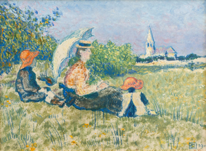 GEORGES LEMMEN-Madame Lemmen et ses enfants dans un jardin, 1900 GEORGES LEMMEN-Madame Lemmen et ses enfants dans un jardin, 1900