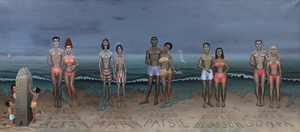 IRVING NORMAN - Snapshots - oil on canvas - 40 x 90 in.