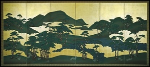 JAPANESE - 6 Panel Japanese Byobu - paper and wood - 67 1/2 x 146 in.