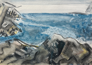 <div>John Marin’s "Sea Movement, Maine" (1937) exemplifies his dynamic approach to watercolor, a medium he transformed into one of the most expressive vehicles of early American modernism. Painted during his mature period, the work captures the restless energy of the Maine coast—a subject Marin returned to repeatedly as a source of inspiration. Quick, gestural strokes convey the surging sea and jagged rocks, while washes of deep blue, gray, and black evoke both immediacy and atmosphere. Marin’s hallmark ability to fuse abstraction with observation is evident here: the composition is at once faithful to the rhythms of the natural world and liberated in its expressive freedom. </div><br><br><div>&nbsp;</div><br><br><div>The significance of this work is underscored by its inclusion in Sheldon Reich’s 1970 catalogue raisonné (no. 37.19) and its exhibition history in two museum shows, affirming its place within Marin’s celebrated body of Maine seascapes. "Sea Movement, Maine" stands as a vivid testament to the artist’s lifelong pursuit of translating nature’s vitality into painterly form. </div>