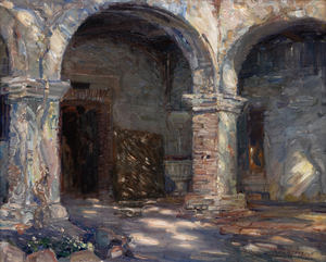 JOSEPH KLEITSCH - Mission Cloisters, San Juan Capistrano - oil on canvas - 22 1/8 x 27 in.