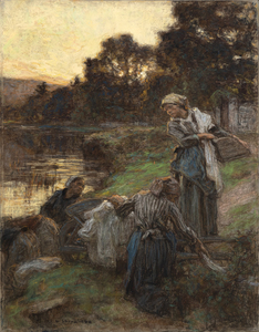 LÉON AUGUSTIN LHERMITTE - Laveuses, le soir - pastel on paper laid on canvas - 17 1/2 x 13 3/4 in.