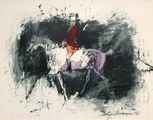 LEROY NEIMAN - Equestrian Horseman - mixed media on paper - 22 x 28 in.