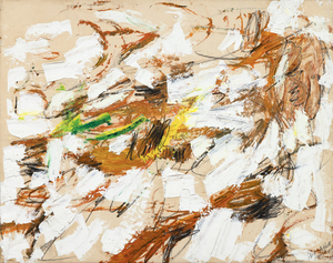 玛丽-阿博特 - 无题 - 油画和油画棒裱在画布上 - 23 x 29 英寸。