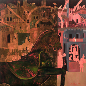 MAX PELLEGRINI - Il Cavallo di Padova - oil on canvas - 59 x 59 in.