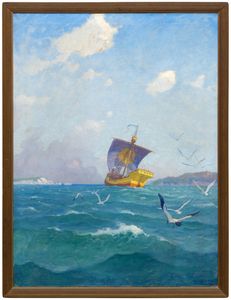 N.C. WYETH - The Sailing of the Yellow Cog - oil on canvas - 40 x 30 x 1 in.