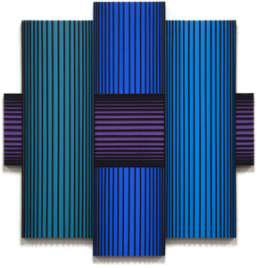 Op Art evolved as an alternative trend in painting to the abstract expressionist movement of the 1950s. The genesis of the movement was in the 1960s, when artists such as Victor Vasarely, Bridget Riley, and Richard Anuszkiewicz embraced a more structured and geometric approach to their painting, often using visual tricks to create a sense of movement.  While the artistic and spiritual predecessors to OP Art, such as Josef Albers (!888-1976), utilized a softer and more subdued approach, the Op Artists were using bold, large-scale works with variable dimensions to create their visual statement.  
<br>
<br>A student of Albers, Richard Anuszkiewicz, used enamel and acrylic paint on wood in such a way to create his uncompromising and exact compositions.  A great sense of action can be felt in the present work, "Translumina". The sister piece to "Translumina," "Translumina II" (1986), is in the permanent collection of the Albright-Knox Art Gallery, Buffalo.