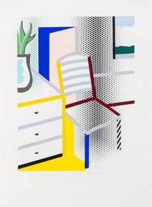 ROY LICHTENSTEIN - Interieur mit Stuhl, aus der Leo Castelli 90th Birthday Portfolio - Siebdruck in Farben auf Somerset Papier - 27 x 20 1/2 in.