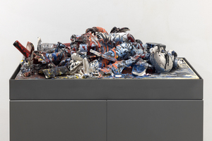 WALEAD BESHTY - Los Caballos en la Conquista - Ceramica Suro slip cast remnants, glaze, and firing plate - 9 1/2 x 32 1/4 x 21 1/2 in.