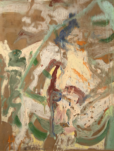 威廉-德-库宁--《划船的女人》--纸上油画，铺在石膏板上--47 1/2 x 36 1/4英寸。