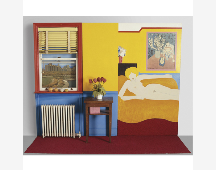 Oil and collage on canvas, acrylic, and collage on board, enameled radiator and assemblage, 84 x 106 in. Sold at Sotheby’s New York: 14 May 2008.