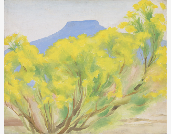 &quot;Cottonwood und Pedernal&quot; (1948) Öl auf Leinwand, 10 x 12 Zoll.